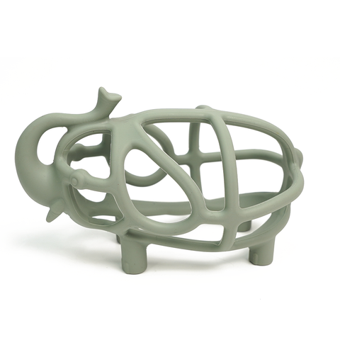 BPA-free sage green hollow lattice elephant shape silicone baby teething toy with trunk, ear and 4 legs, sensory chew toy for infants 0-24 months
